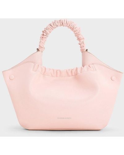 Charles & Keith Eve Ruched-handle Tote Bag - Pink