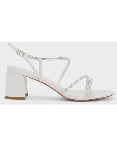 Charles & Keith Satin Crystal-embellished Strappy Sandals - White