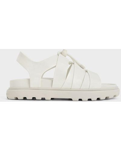 Charles & Keith Patent Drawstring Lace-up Sandals - White