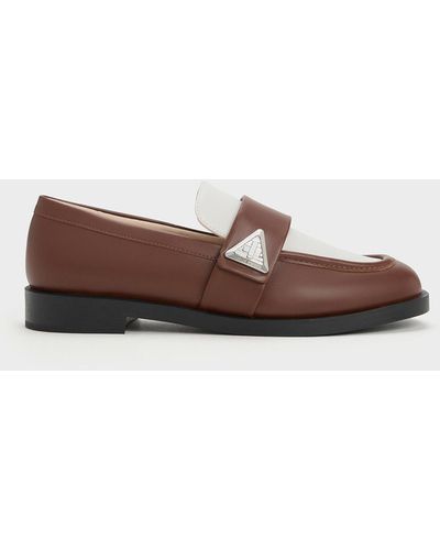 Charles & Keith Trice Two-tone Metallic Accent Loafers - Brown