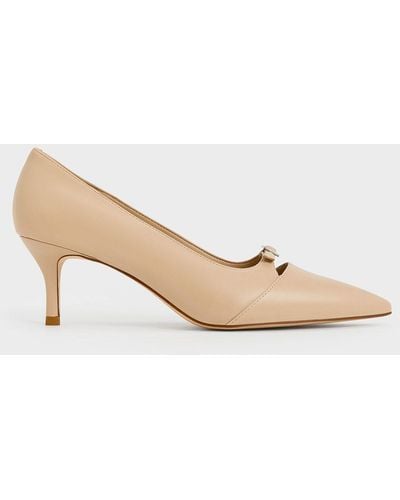 Charles & Keith Buckle-strap Pointed-toe Court Shoes - Natural