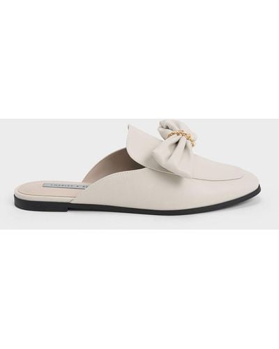 Charles & Keith Chain-link Bow Loafer Mules - White