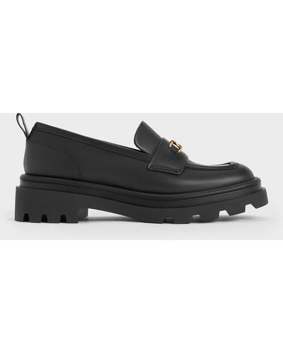 Charles & Keith Gabine Leather Pull-tab Loafers - Black