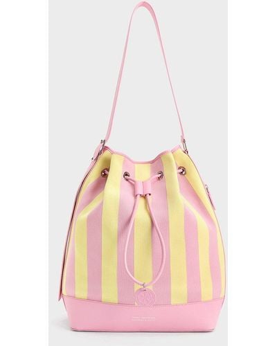 Charles & Keith Large Striped Bucket Bag - Pink
