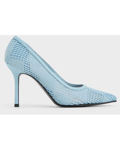 Charles & Keith Mesh Woven Pointed-toe Court Shoes - Blue