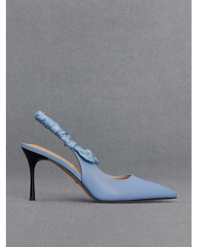 Charles & Keith Leather Ruched Print Slingback Court Shoes - Blue