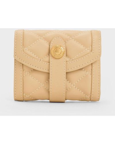 Charles & Keith Este Quilted Belted Small Wallet - Natural