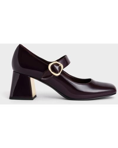 Charles & Keith Patent Buckled Mary Jane Pumps - Black