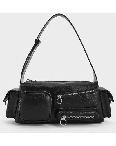Charles & Keith Mathilda Multi-pocket Shoulder Bag - Black