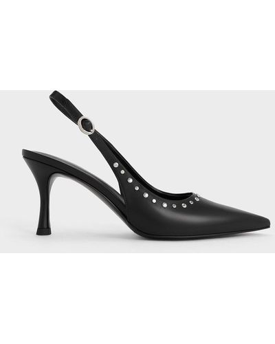 Charles & Keith Studded Pointed-toe Slingback Pumps - Black