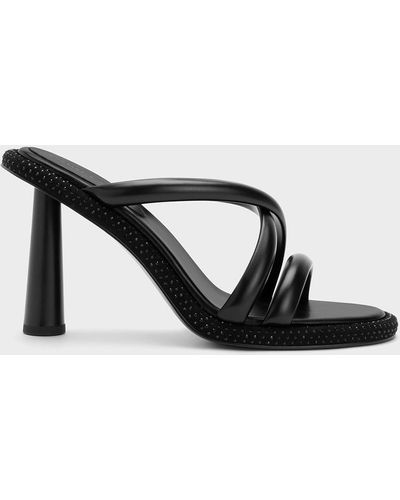 Charles & Keith Crossover Crystal-embellished Mules - Black