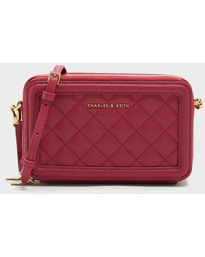 Charles & Keith Quilted Boxy Long Wallet - Red