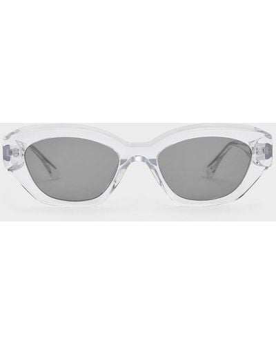 Charles & Keith Recycled Acetate Geometric-frame Cateye Sunglasses - Gray
