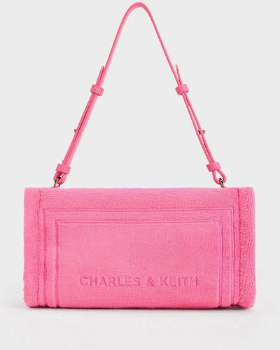 Charles & Keith Loey Textured Shoulder Bag - Pink