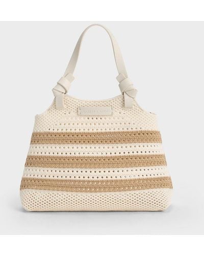 Charles & Keith Ida Striped Knotted Handle Tote Bag - Natural