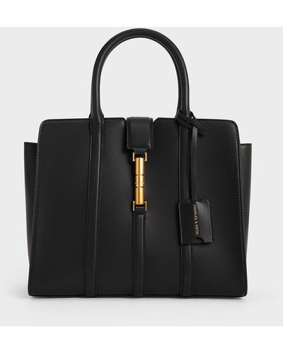 Charles & Keith Large Cesia Metallic Accent Tote Bag - Black