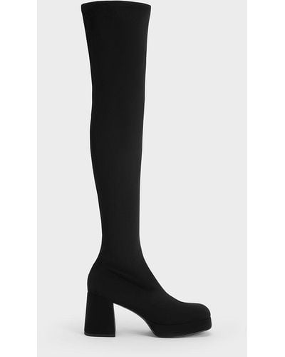 Charles & Keith Evie Textured Platform Thigh-high Boots - Black