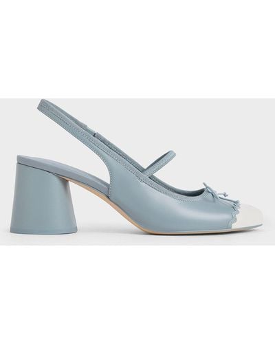 Charles & Keith Two-tone Bow Slingback Court Shoes - Blue