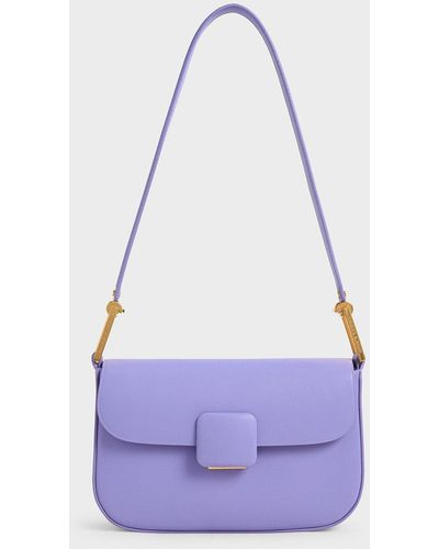 Charles & Keith Koa Square Push-lock Shoulder Bag - Purple