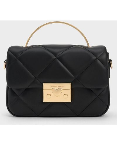Charles & Keith Quilted Boxy Top Handle Bag - Black