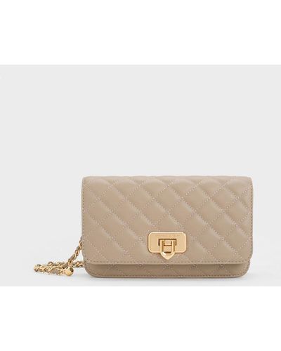 Charles & Keith Cressida Quilted Push-lock Clutch - Natural
