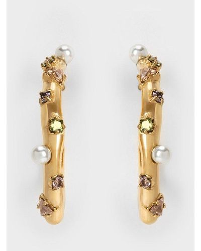 Charles & Keith Pearl & Crystal-embellished Earring Studs - White