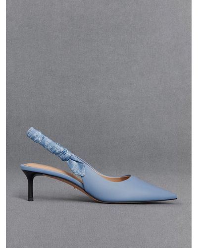 Charles & Keith Leather Ruched-strap Slingback Court Shoes - Blue