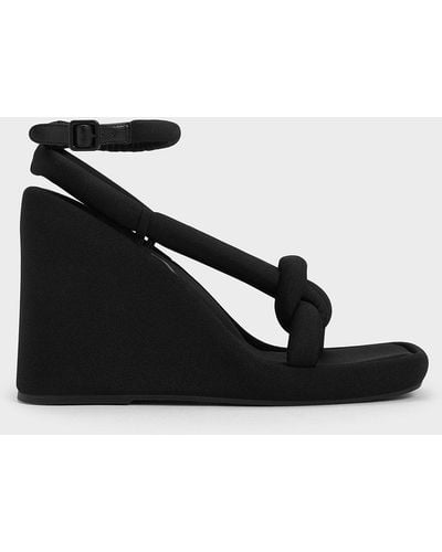 Charles & Keith Toni Knotted Puffy-strap Wedges - Black