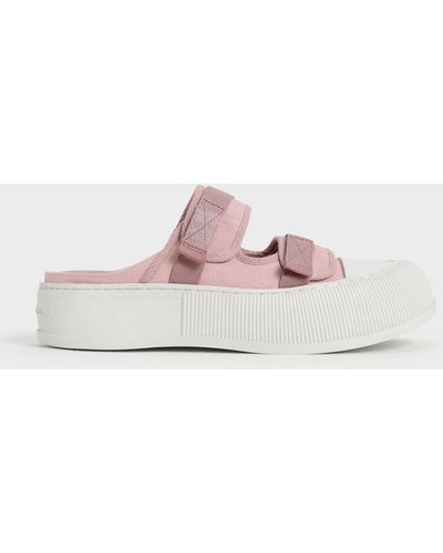 Charles & Keith Canvas Velcro Sneaker Mules - Pink
