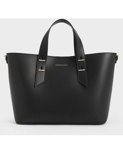 Charles & Keith Metallic-accent Double Handle Bag - Black