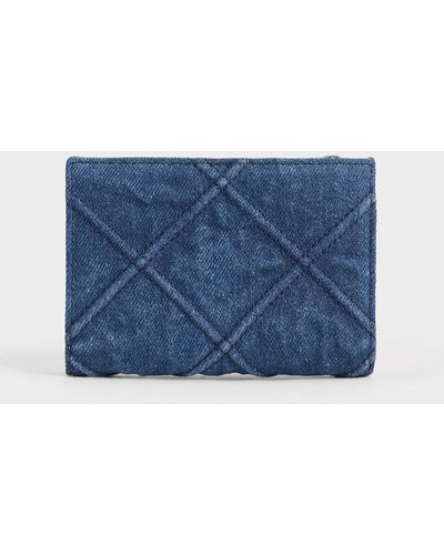 Charles & Keith Eleni Denim Quilted Wallet - Blue