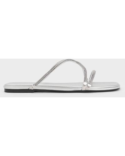 Charles & Keith Metallic Braided Strappy Sandals - White