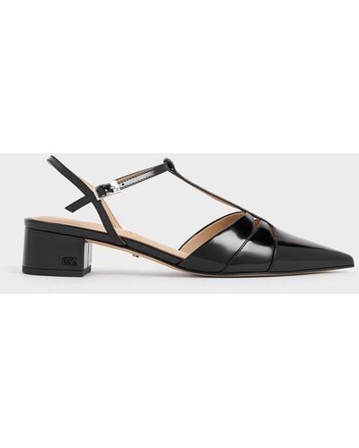 Charles & Keith Leather T-bar Block-heel Court Shoes - Multicolour