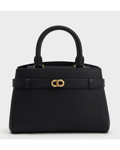 Charles & Keith Aubrielle Metallic-accent Belted Bag - Black