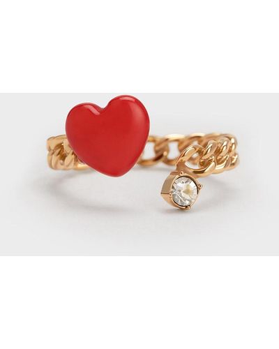 Charles & Keith Heart Embellished Chain-link Ring - White