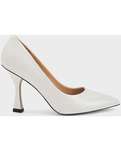 Charles & Keith Leather Flared Heel Pumps - White