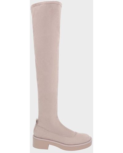 Charles & Keith Textured Thigh-high Block Heel Boots - Brown