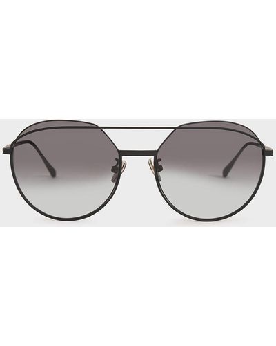 Charles & Keith Double Bridge Wireframe Aviator Sunglasses - Grey