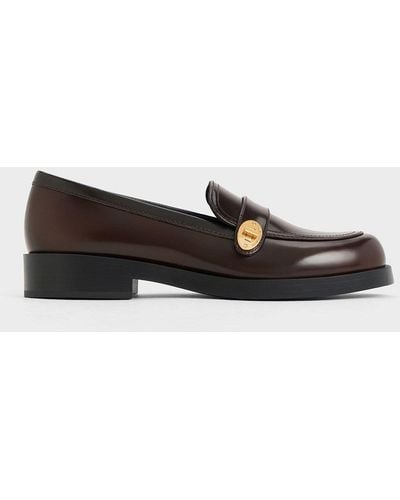 Charles & Keith Metallic-buckle Strap Loafers - Brown