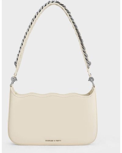 Charles & Keith Wavy Braided Chain-link Shoulder Bag - White