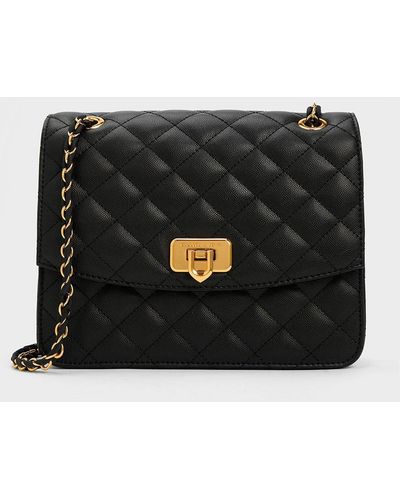 Charles & Keith Cressida Quilted Chain Strap Bag - Black