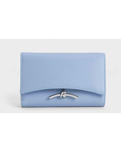 Charles & Keith Huxley Metallic Accent Front Flap Wallet - Blue