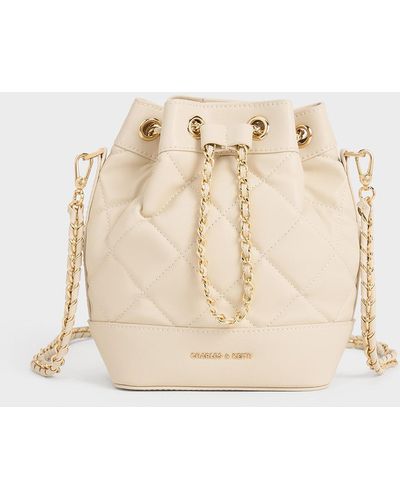 Charles & Keith Quilted Two-way Bucket Bag - Natural