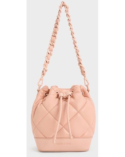 Charles & Keith Lin Quilted Bucket Bag - Pink