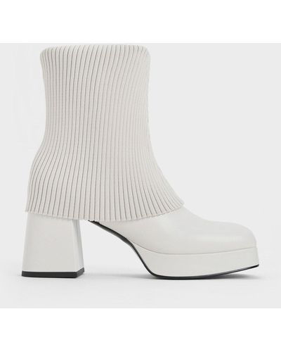 Charles & Keith Evie Knitted-sock Ankle Boots - White