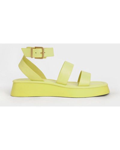 Charles & Keith Square Toe Ankle-strap Sandals - Yellow