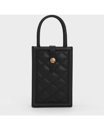 Charles & Keith Este Belted Quilted Phone Pouch - Black