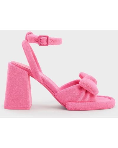 Charles & Keith Loey Textured Bow Ankle-strap Sandals - Pink
