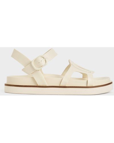 Charles & Keith Cut-out Buckled Sandals - Natural