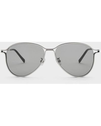 Charles & Keith Metallic Accent Aviator Sunglasses - Gray